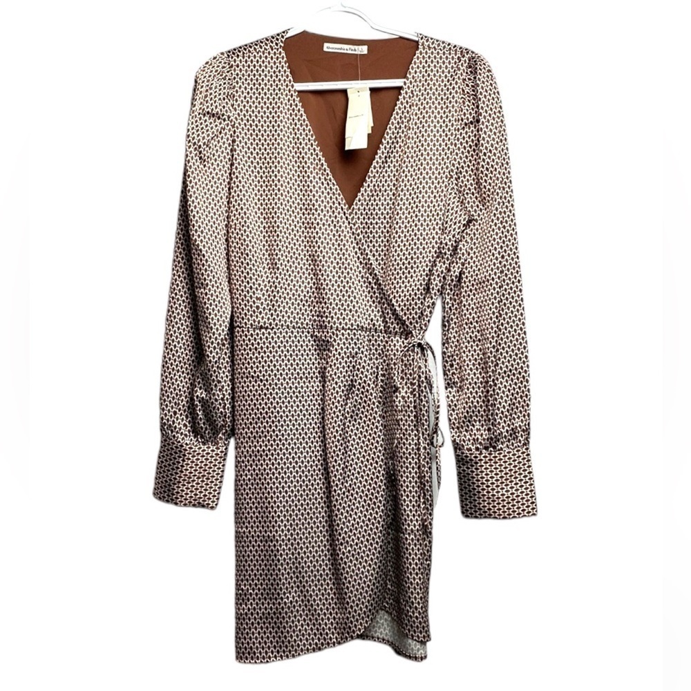 Abercrombie & Fitch Pleated Front Wrap Curve Front Long Sleeve Dress Sz Large P - Picture 4 of 17